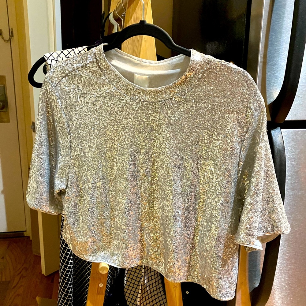H&M sequin crop top in mesh, last call - like new, M - Picture 2 of 4